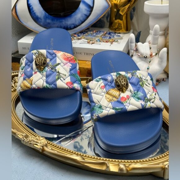 🆕 KURT GEIGER LONDON 🧿 NWOT Meena Eagle Blue Botanica Pool Slide, Sz 36 US 6 - Picture 5 of 13